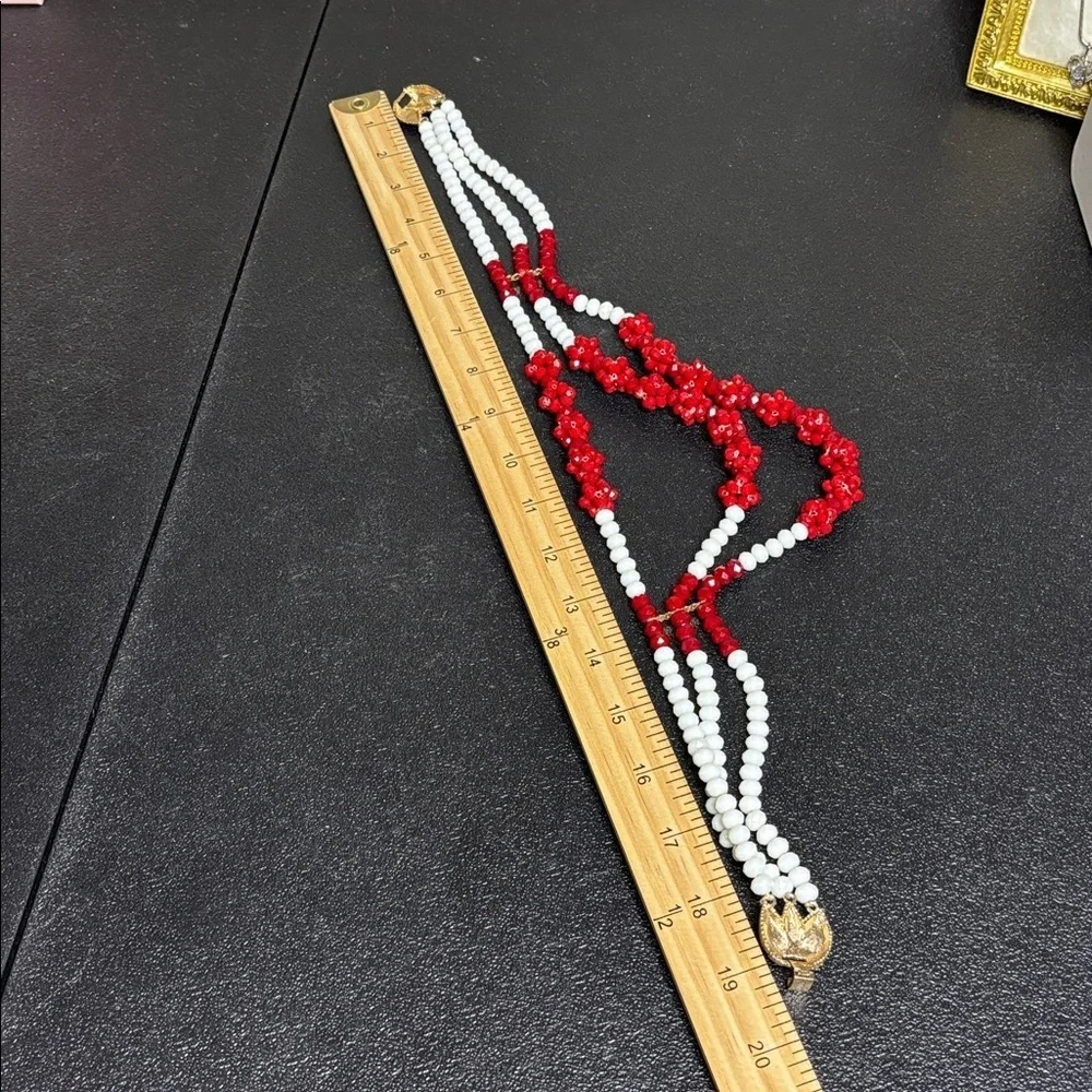Vintage Faceted Red & White Beaded Statement Necklace